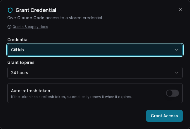 Grant Credential dialog