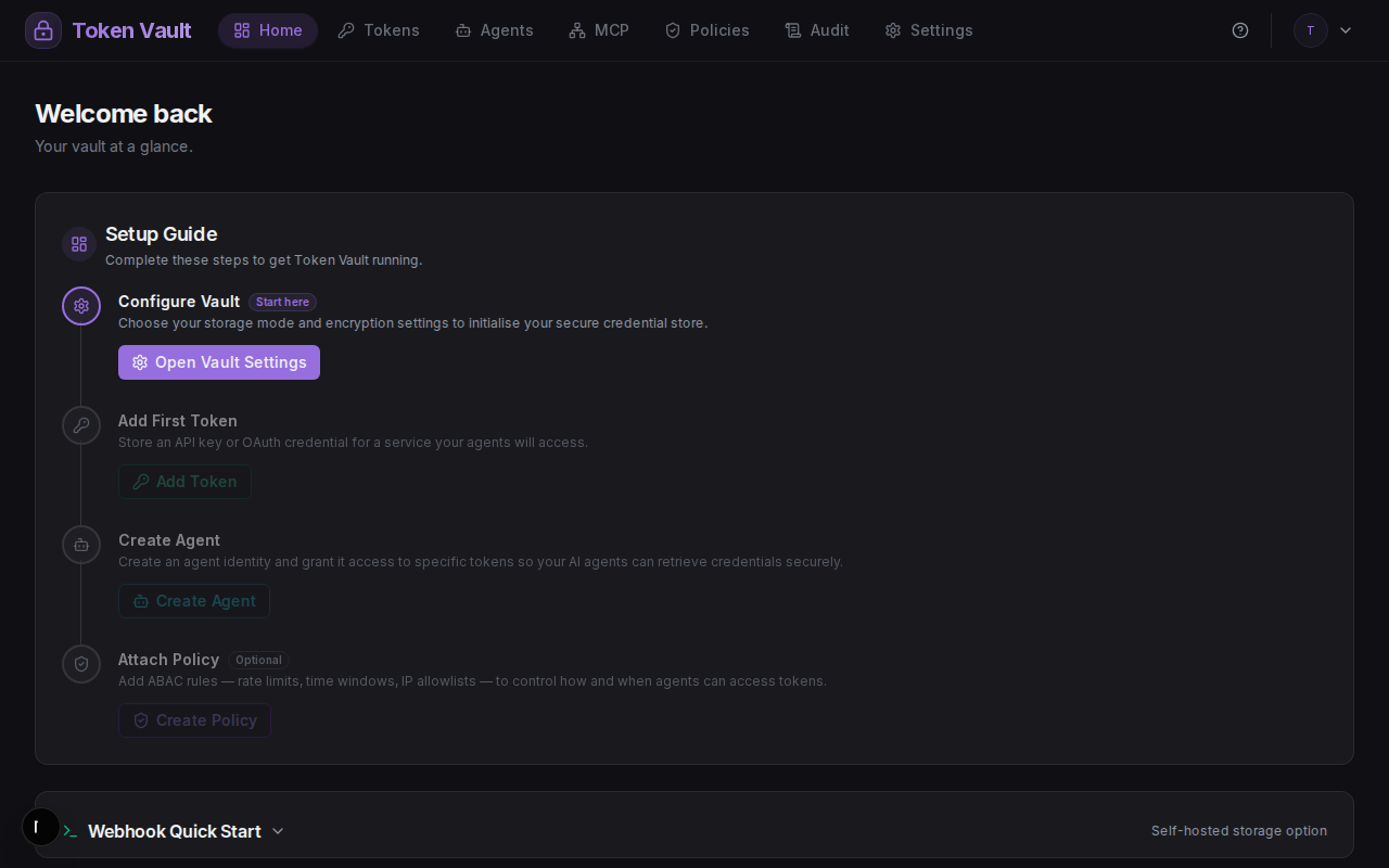 Dashboard before vault is configured