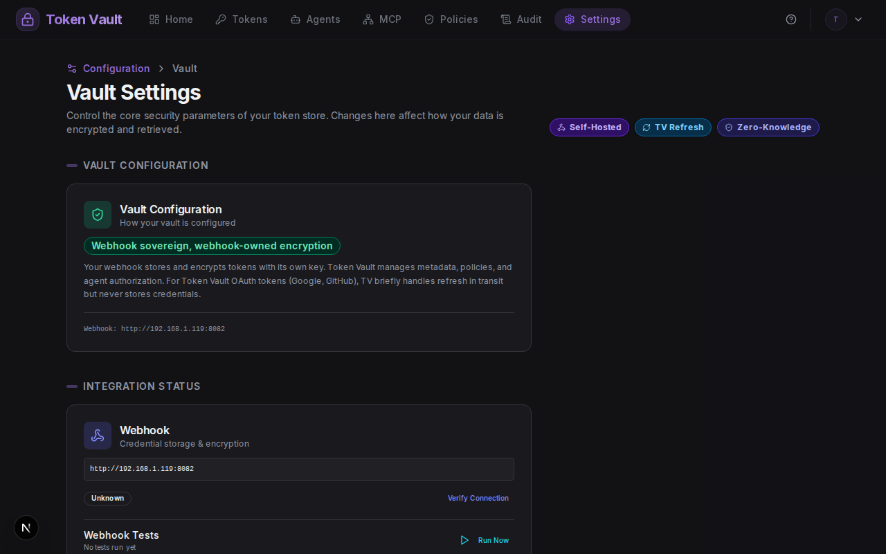 Vault settings page